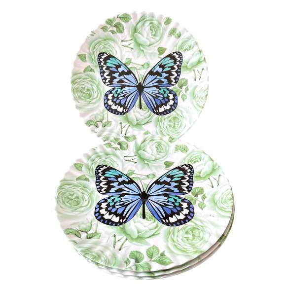 RACHEL ZOE Spring Floral Butterfly Melamine 10.75" Dinner Plates Set of 4 NEW - Picture 2 of 7